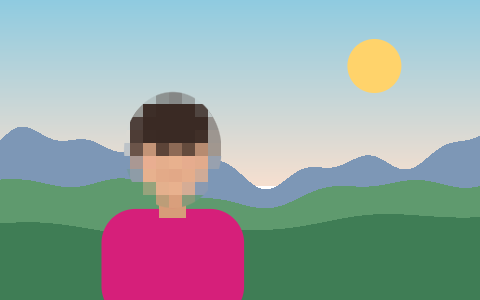 A drawn person whose face has been pixelated by an ellipse region